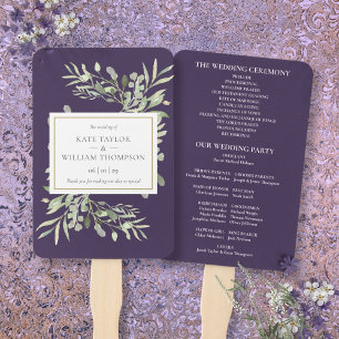 Purple Lavender Greenery Wedding Program Hand Fan