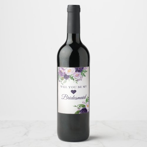 Purple Lavender Greenery Will Be My Bridesmaid Wine Label