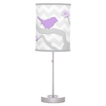 Purple Lavender Grey Bird on Branch Nursery Lamp