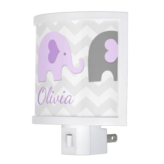 Purple Lavender Grey Elephant Night Light (Left)