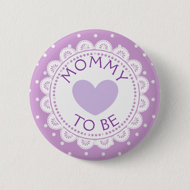 Purple Lavender Heart  Polka Dot Mom to Be Button (Front)