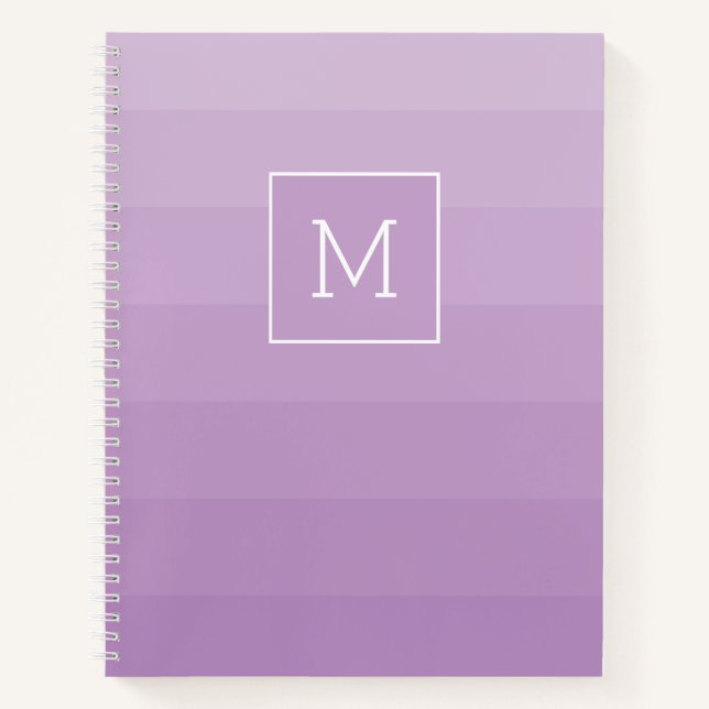 Purple Lavender Horizontal Stripes Shades Monogram Notebook (Front)