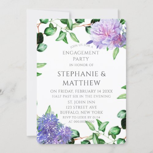 Purple lavender Hydrangeas Engagement Party Invitation
