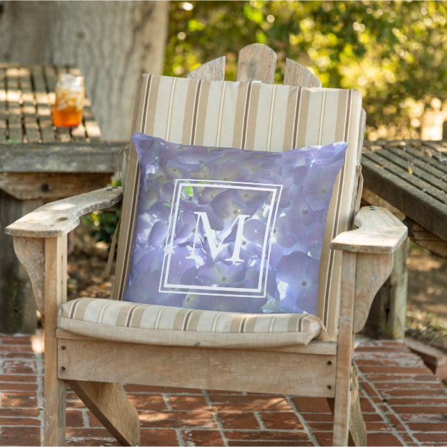 Purple Lavender Hydrangeas purple flowers monogram Outdoor Pillow (Chair)
