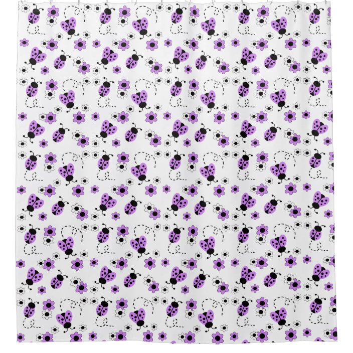 Purple Lavender Ladybug Floral Kids Bathroom Shower Curtain Zazzle Com