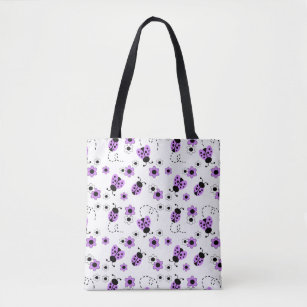 Purple Lavender Ladybug Lady Bug Floral Teen Girl Tote Bag