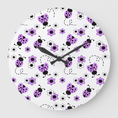 Purple Lavender Ladybug Lady Bug Girl Nursery Large Clock