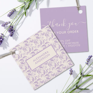 Purple Lavender Leaves Pattern Thank You Discount Favor Tags