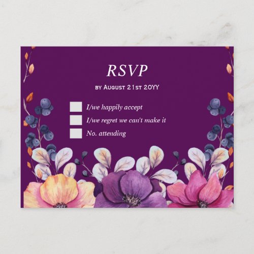 Purple Lavender Leaves Wedding RSVP Postcard