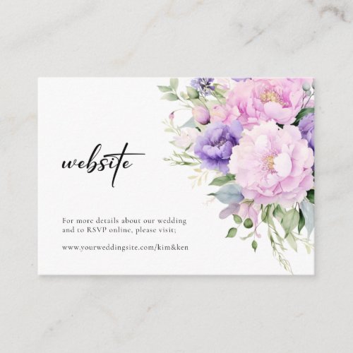 Purple Lavender Lilac Floral RSVP Website Wedding  Enclosure Card