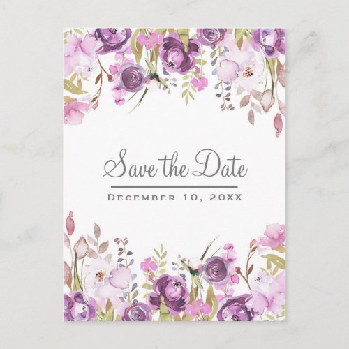 Purple Lavender Lilac Floral Wedding Save the Date Announcement Postcard