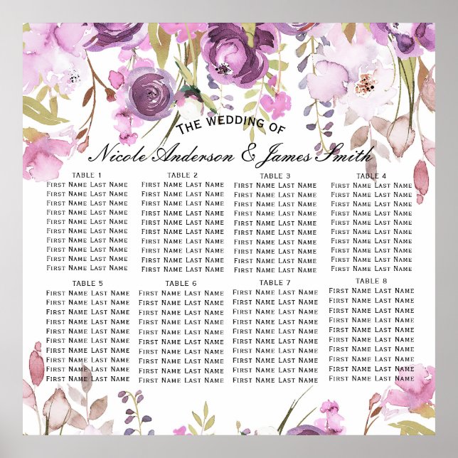 Purple Lavender Lilac Floral Wedding Seat Seating Poster (Front)
