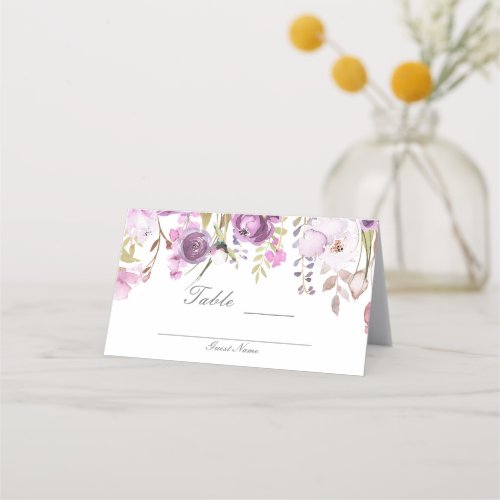 Purple Lavender Lilac Floral Wedding Table Seating Place Card