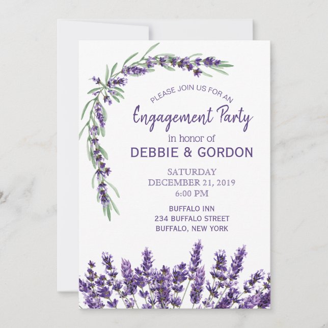 Purple Lavender Lilac Flower Wedding Engagement Invitation (Front)