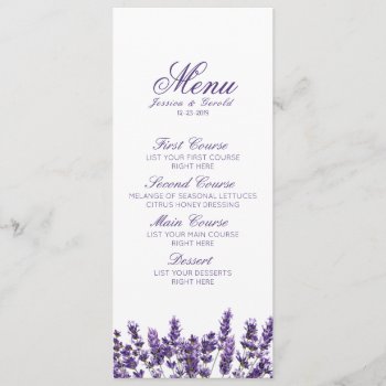Purple Lavender Lilac Flower Wedding Menu by My_Wedding_Bliss at Zazzle