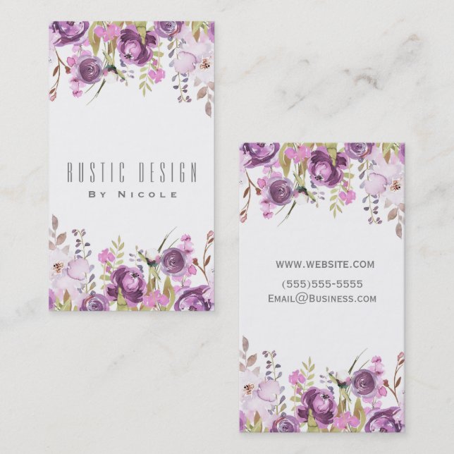Purple Lavender Lilac Watercolor Floral Chic Business Card (Front/Back)