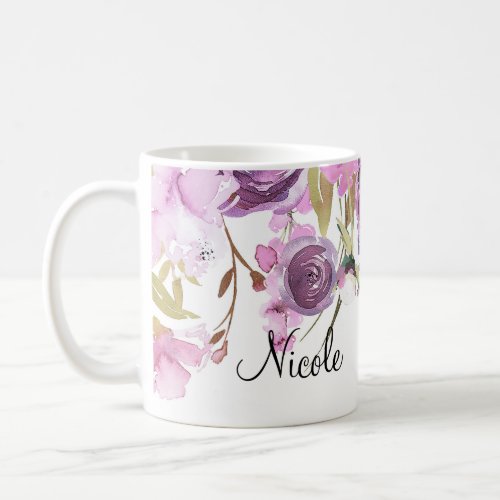 Purple Lavender Lilac Watercolor Floral Chic Coffee Mug