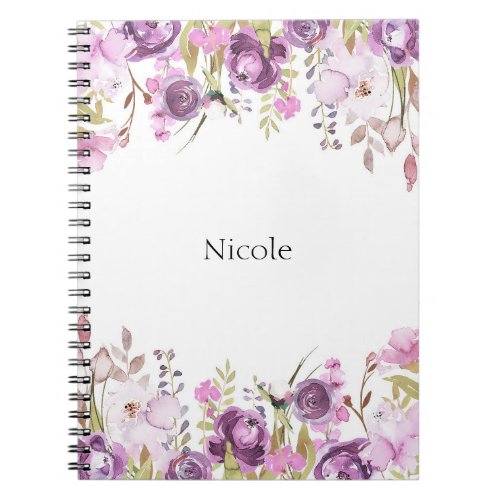 Purple Lavender Lilac Watercolor Floral Chic Notebook