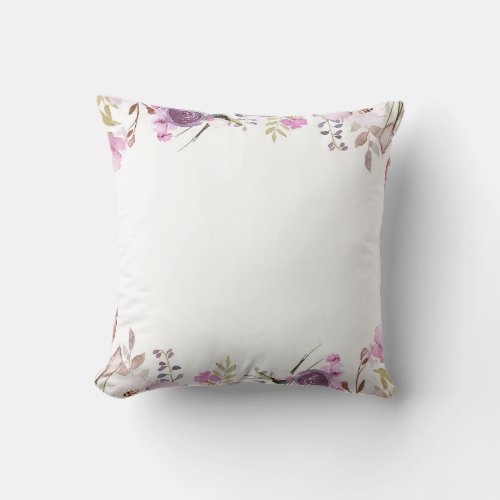 Purple Lavender Lilac Watercolor Floral Chic Throw Pillow