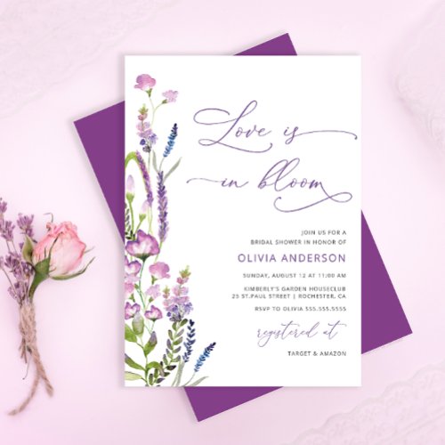 Purple Lavender Love is in Bloom Bridal Shower  Invitation