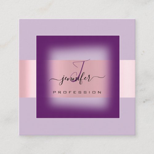 Purple Lavender  Makeup Monogram Name Social Rose Square Business Card