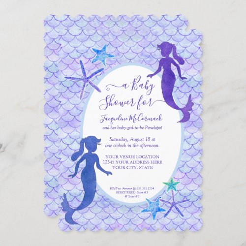 Purple Lavender Mermaid Scales Baby Girl Shower Invitation