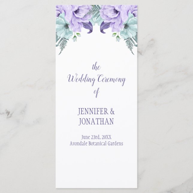 Purple Lavender Mint Floral Wedding Program (Front)