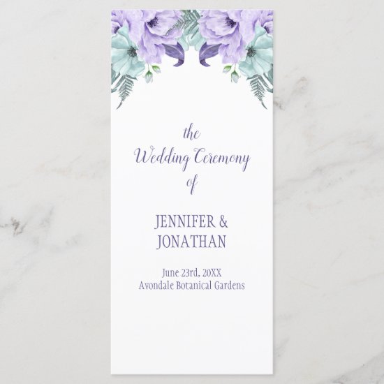 Purple Lavender Mint Floral Wedding Program