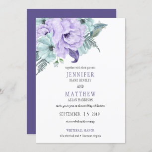 Purple Lavender Mint Peonies Wedding Invitation