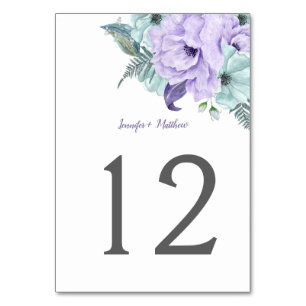 Purple Lavender Mint Watercolor Peonies Table   Table Number