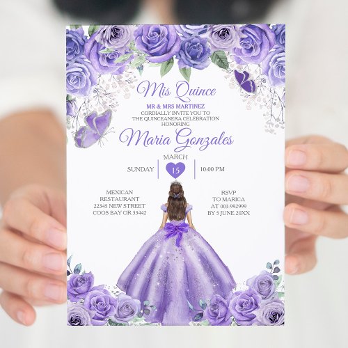 Purple Lavender Mis Quince 15 Anos Silver Crown Invitation