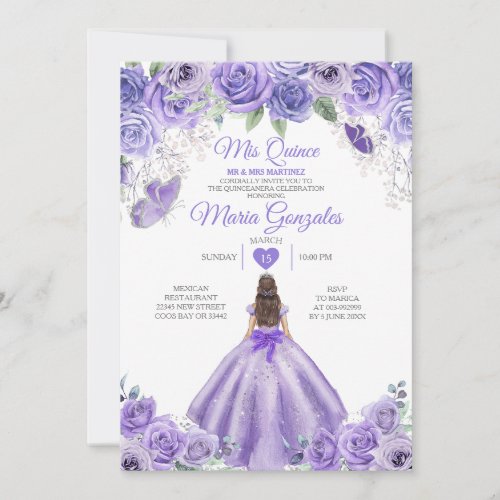 Purple Lavender Mis Quince 15 Anos Silver Crown Invitation