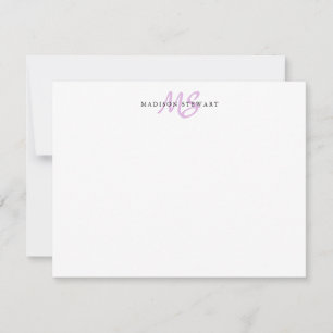 Purple Lavender Modern Chic Brush Script Monogram Note Card