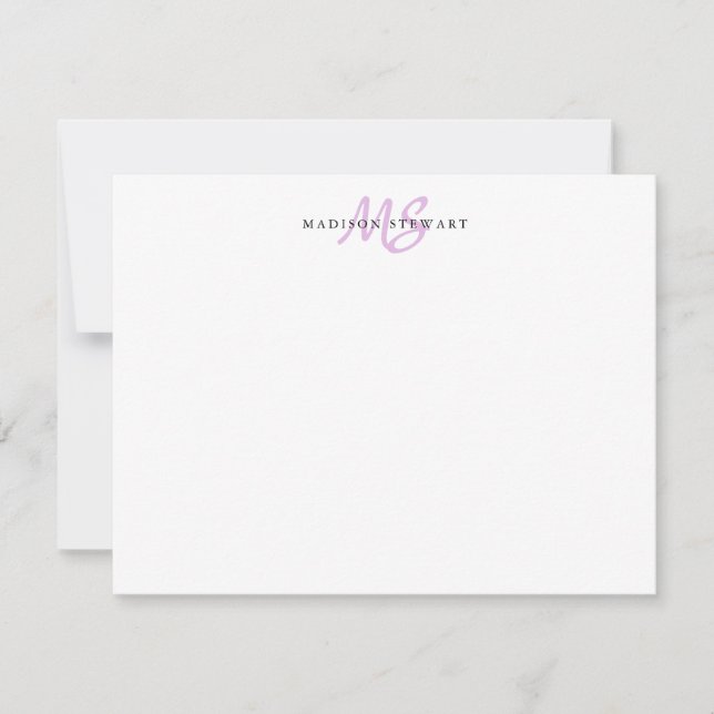 Purple Lavender Modern Chic Brush Script Monogram Note Card (Front)