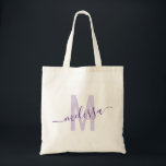 Purple Lavender Modern Monogram Name Tote Bag<br><div class="desc">Personalized Monogram and Name Custom Tote Bag with editable text in purple and lavender or lilac color on a tan canvas reusable tote.</div>