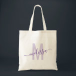 Purple Lavender Modern Monogram Name Tote Bag<br><div class="desc">Personalized Monogram and Name Custom Tote Bag with editable text in purple and lavender or lilac color on a tan canvas reusable tote.</div>