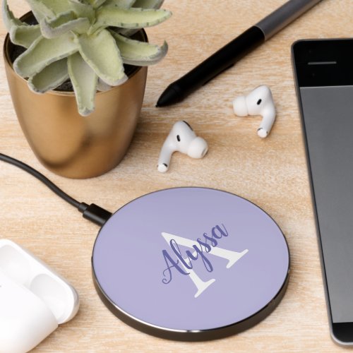 Purple Lavender Monogram Script Wireless Charger