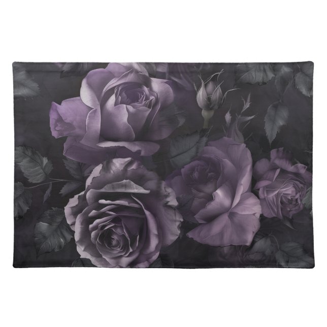 Purple Lavender Moody Roses Floral Goth Cloth Placemat (Front)