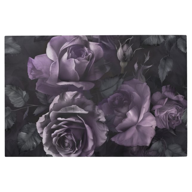 Purple Lavender Moody Roses Floral Goth Metal Print (Front)