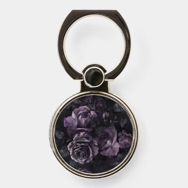 Purple Lavender Moody Roses Floral Goth Phone Ring Stand (Front)