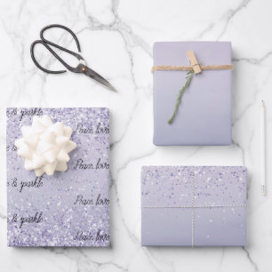 Purple Lavender Ombre Glitter Sparkle Wrapping Paper Sheets