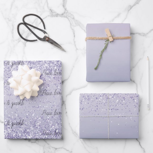 Purple Lavender Ombre Glitter Sparkle Wrapping Paper Sheets (Front)