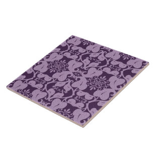 Purple Lavender Ornate Modern Elegant Leaf Pattern Tile