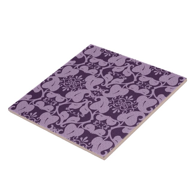 Purple Lavender Ornate Modern Elegant Leaf Pattern Tile (Side)
