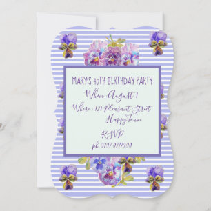 Purple Lavender Pansy 40th Birthday Invitation