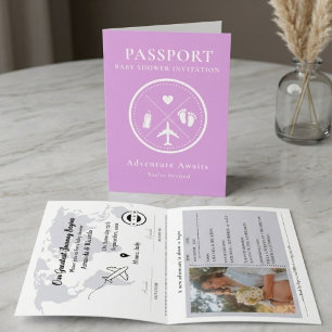 Purple Lavender Passport Photo Baby Shower Invitation