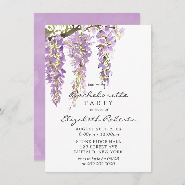 Purple Lavender Pastel Wisteria Bachelorette Party Invitation (Front/Back)