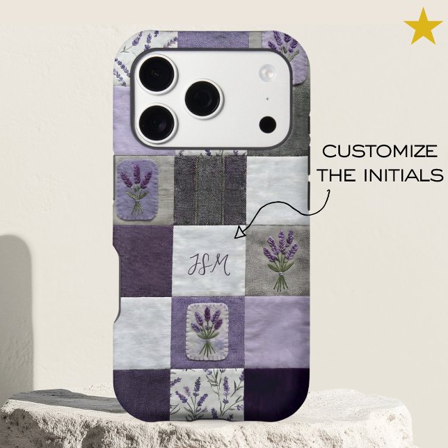 Purple Lavender Patchwork Quilt Custom Name Floral iPhone Case (Creator Uploaded)