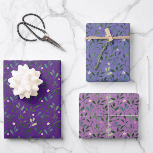 Purple lavender pattern watercolor leaves wrapping paper sheets