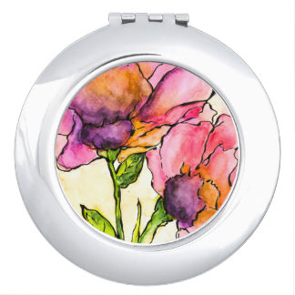 Purple Lavender & Peach Watercolor Peonies Compact Mirror